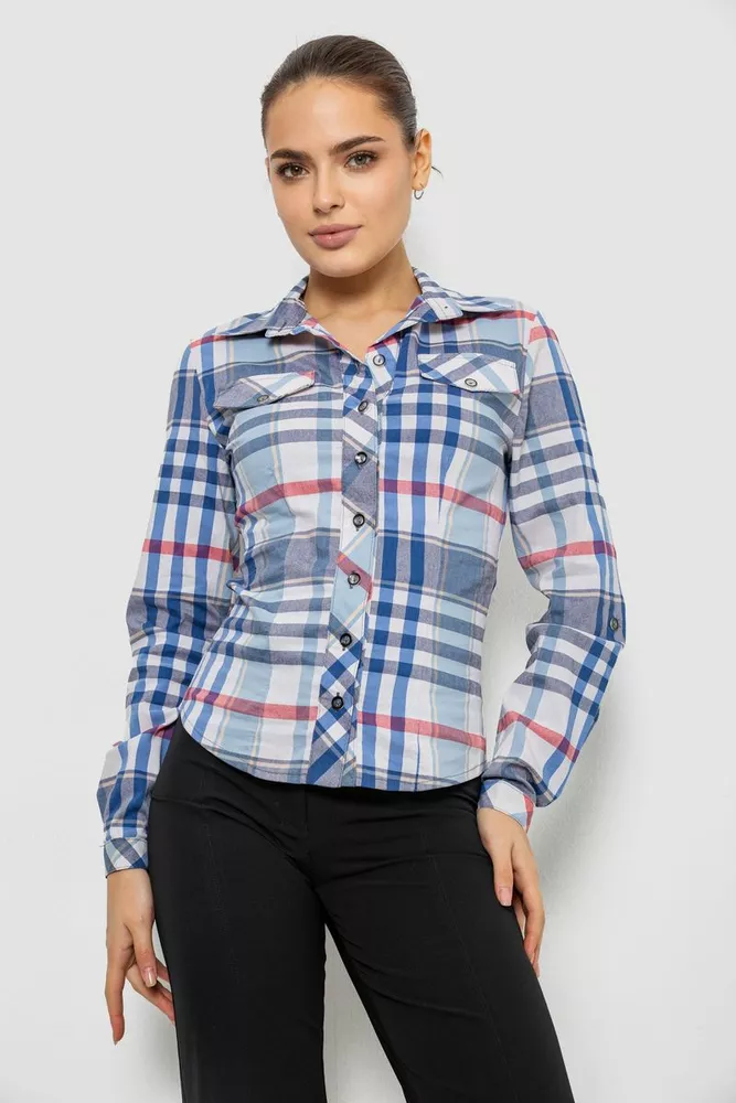 Купить Рубашка женская в полоску  -уценка, цвет джинс, 230R064-2-U-4 - Фото №1