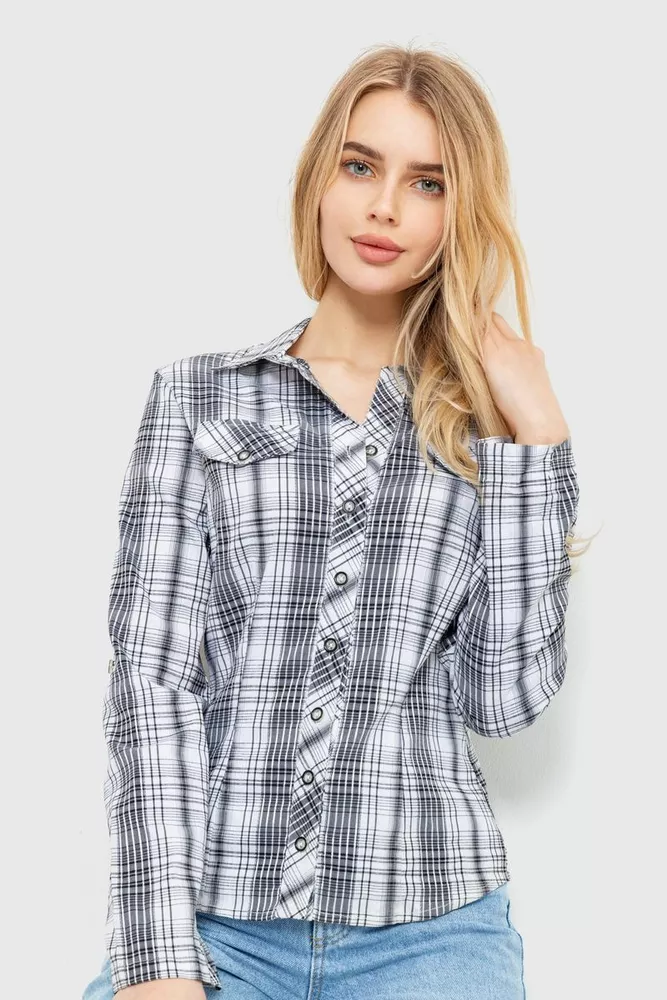 Купить Рубашка женская повседневная  -уценка, цвет серо-белый, 230R064-U-8 - Фото №2