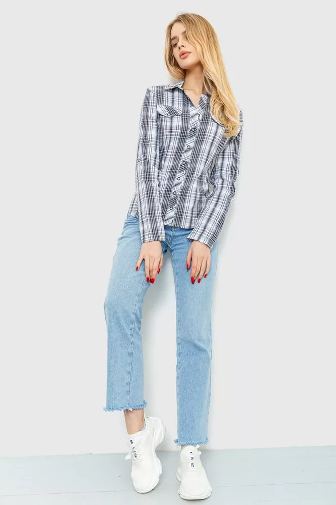 Купить Рубашка женская повседневная  -уценка, цвет серо-белый, 230R064-U-8 - Фото №1