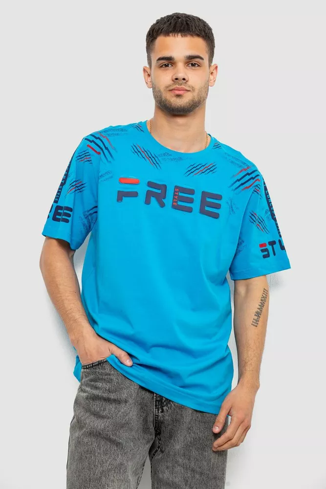 Купить Футболка мужская с принтом, цвет голубой, 244R6738B - Фото №1