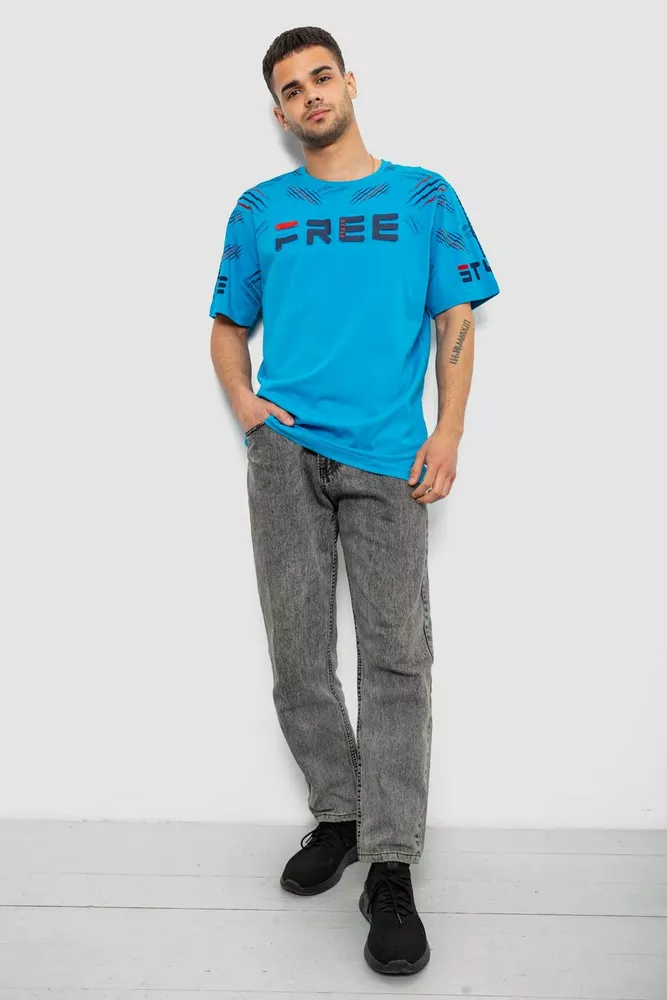 Купить Футболка мужская с принтом, цвет голубой, 244R6738B - Фото №2