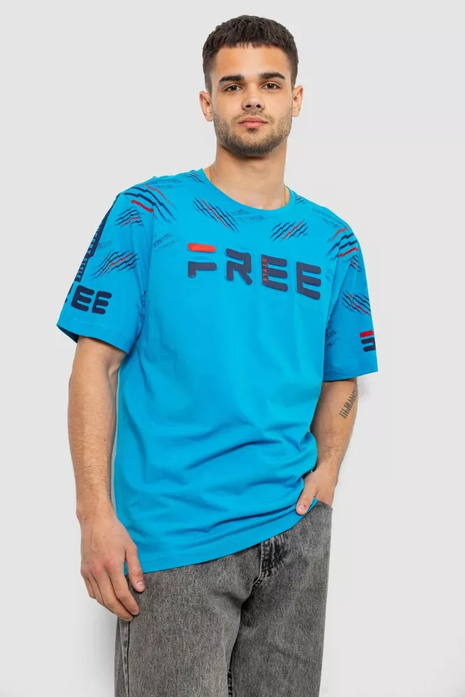 Купить Футболка мужская с принтом, цвет голубой, 244R6738B - Фото №3