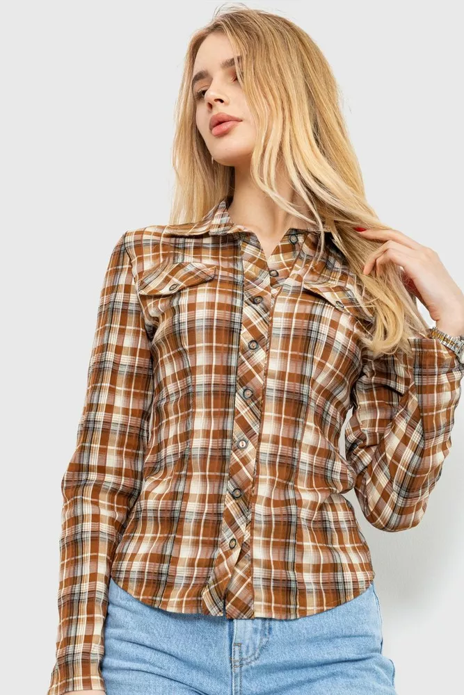 Купить Рубашка женская повседневная  -уценка, цвет коричневый, 230R064-U-9 - Фото №2