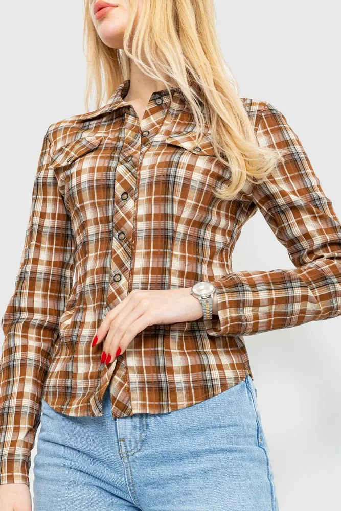 Купить Рубашка женская повседневная  -уценка, цвет коричневый, 230R064-U-9 - Фото №3