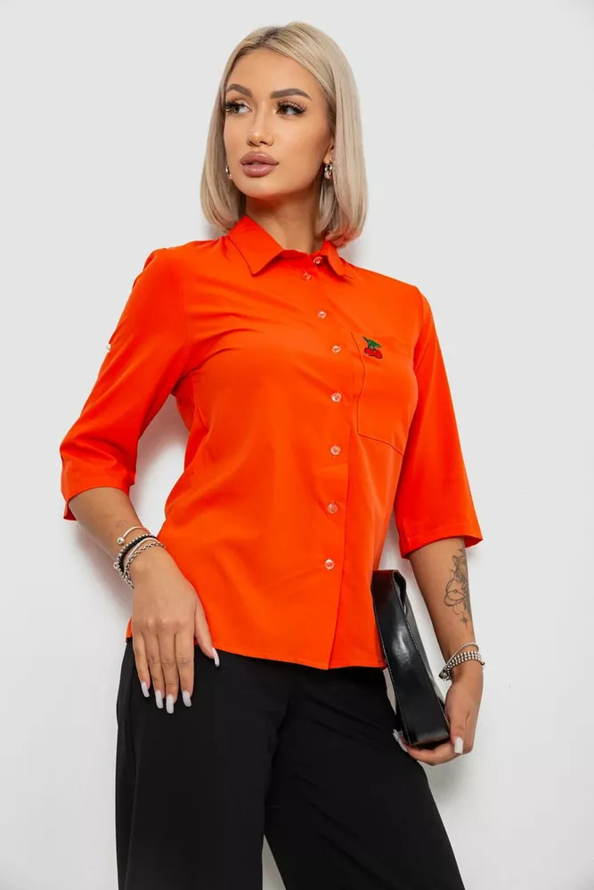 Купити Блуза класична з принтом, колір помаранчевий, 230R191 оптом - Фото №3