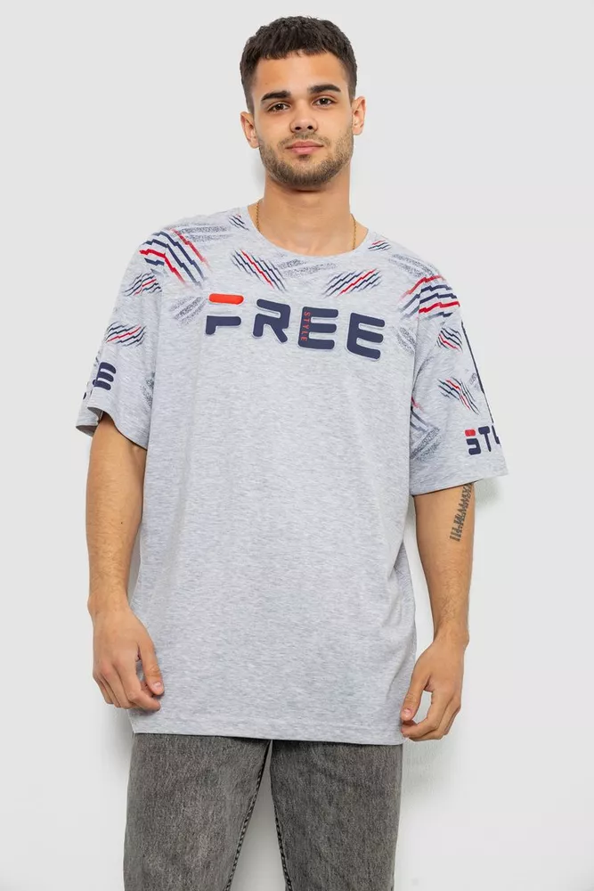 Купити Футболка чоловіча з принтом, колір сірий, 244R6738B оптом - Фото №1