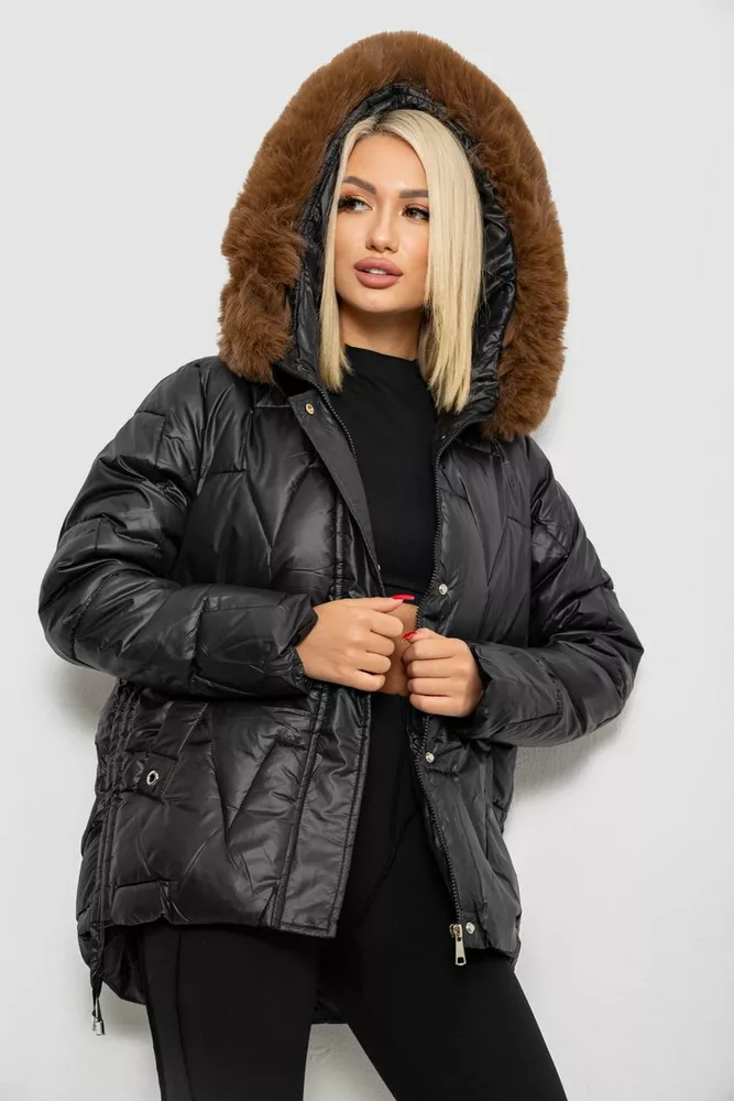 Купити Куртка жіноча зимова коротка, колір чорний, 244R865 - Фото №3