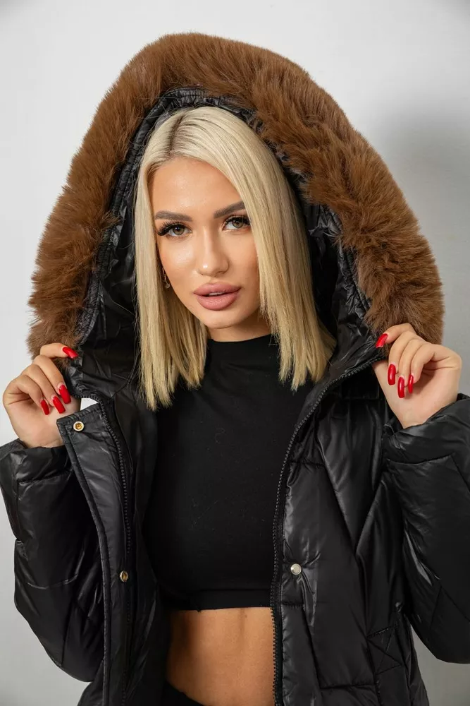 Купити Куртка жіноча зимова коротка, колір чорний, 244R865 - Фото №7