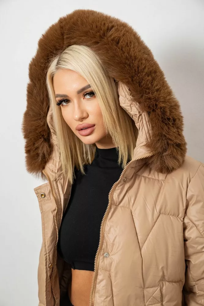 Купити Куртка жіноча зимова коротка, колір бежевий, 244R865 - Фото №7
