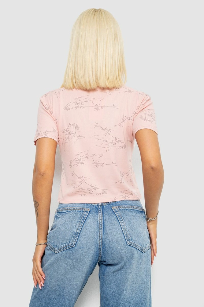 Купити Футболка жіноча в рубчик з принтом, колір персиковий, 221R1809 - Фото №4