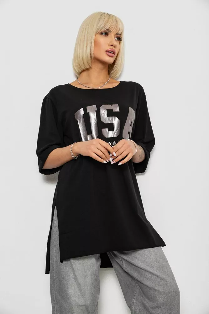 Купить Футболка женская с принтом  -уценка, цвет черный, 244R2022-5-U-8 оптом - Фото №3