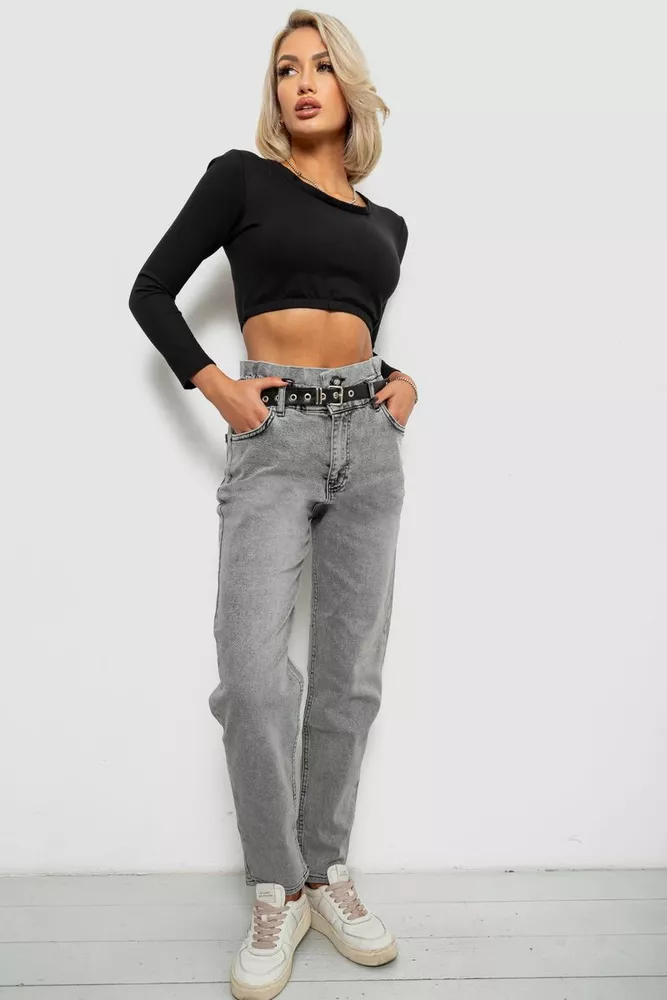 Купити Джинси жіночі однотонні Baggy Papei, колір сірий, 244R00158 - Фото №2