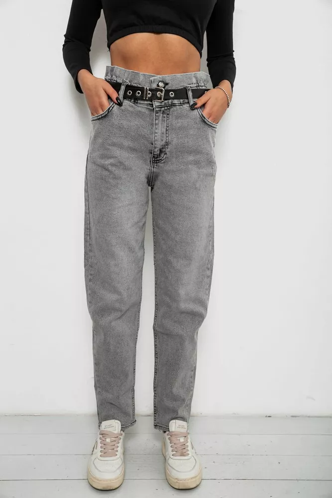 Купити Джинси жіночі однотонні Baggy Papei, колір сірий, 244R00158 - Фото №1
