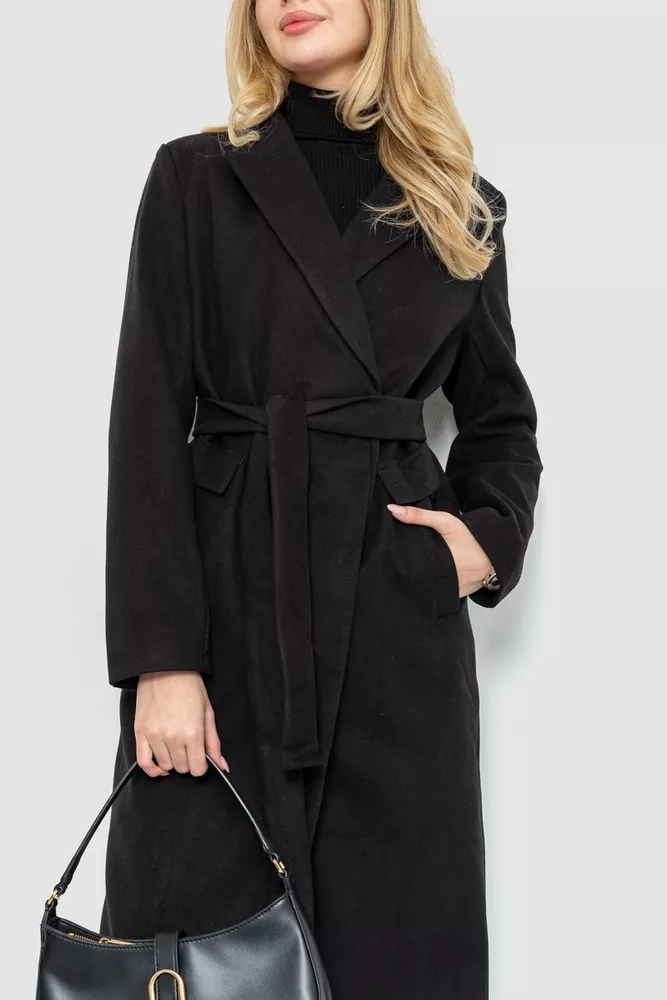 Купити Пальто класичне з поясом  -уцінка, колір чорний, 230R133-U-2 - Фото №3