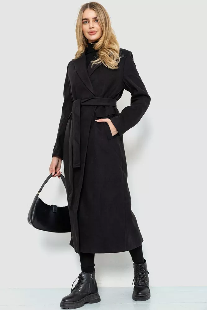 Купити Пальто класичне з поясом  -уцінка, колір чорний, 230R133-U-2 - Фото №4