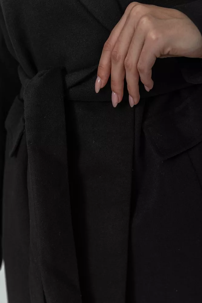 Купити Пальто класичне з поясом  -уцінка, колір чорний, 230R133-U-2 - Фото №6