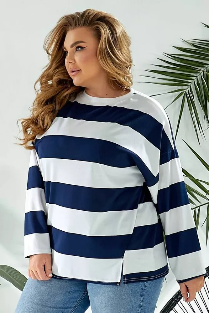 Купить Свитшот женский в полоску  -уценка, цвет бело-синий, 257R332-2-U-1 - Фото №3