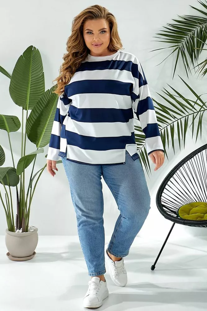 Купить Свитшот женский в полоску  -уценка, цвет бело-синий, 257R332-2-U-1 - Фото №6