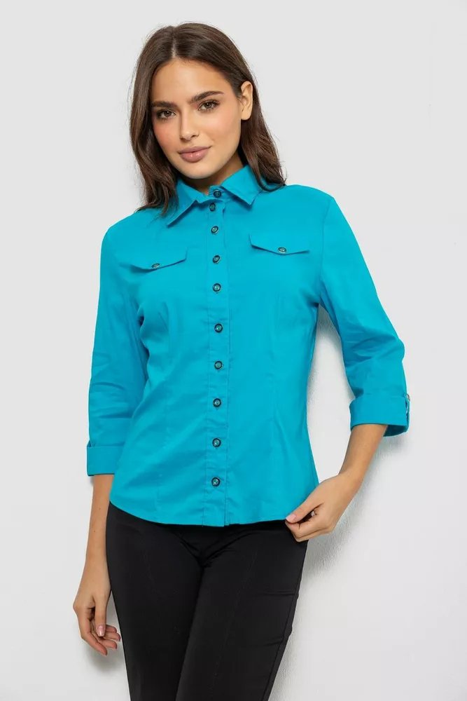 Купити Сорочка жіноча однотонна, колір блакитний, 230R068-3 - Фото №1