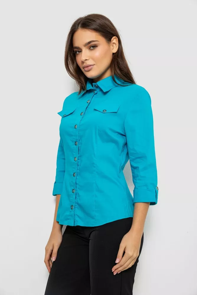 Купити Сорочка жіноча однотонна, колір блакитний, 230R068-3 - Фото №3