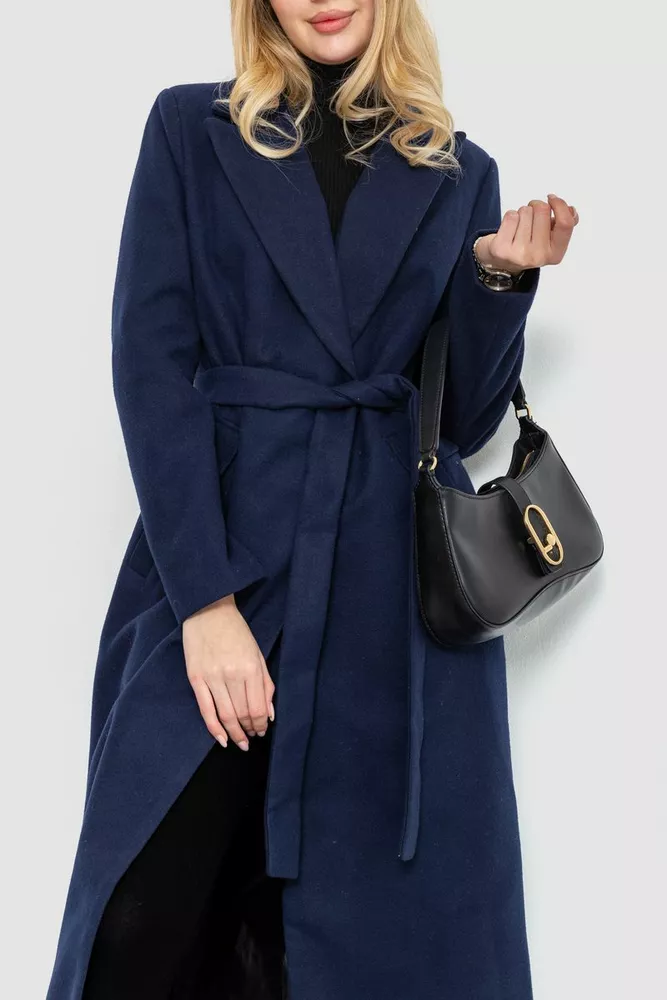 Купити Пальто класичне з поясом  -уцінка, колір синій, 230R133-U-3 - Фото №3