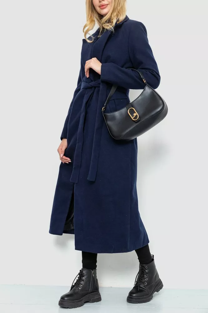 Купити Пальто класичне з поясом  -уцінка, колір синій, 230R133-U-3 - Фото №4