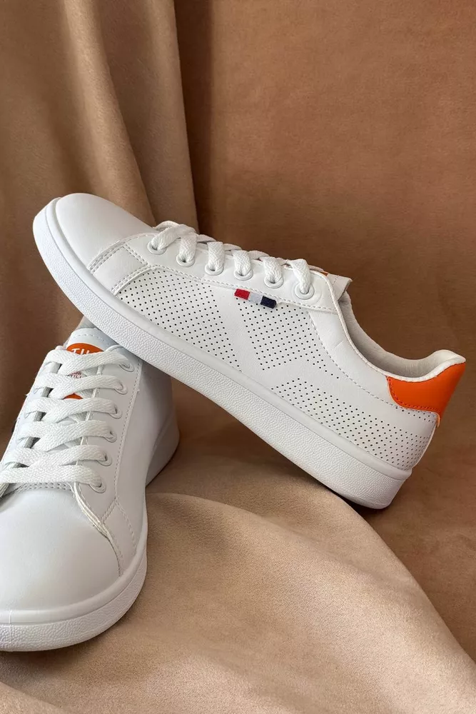 Купить Кеды женские, цвет бело-оранжевый, 248RR63 - Фото №4