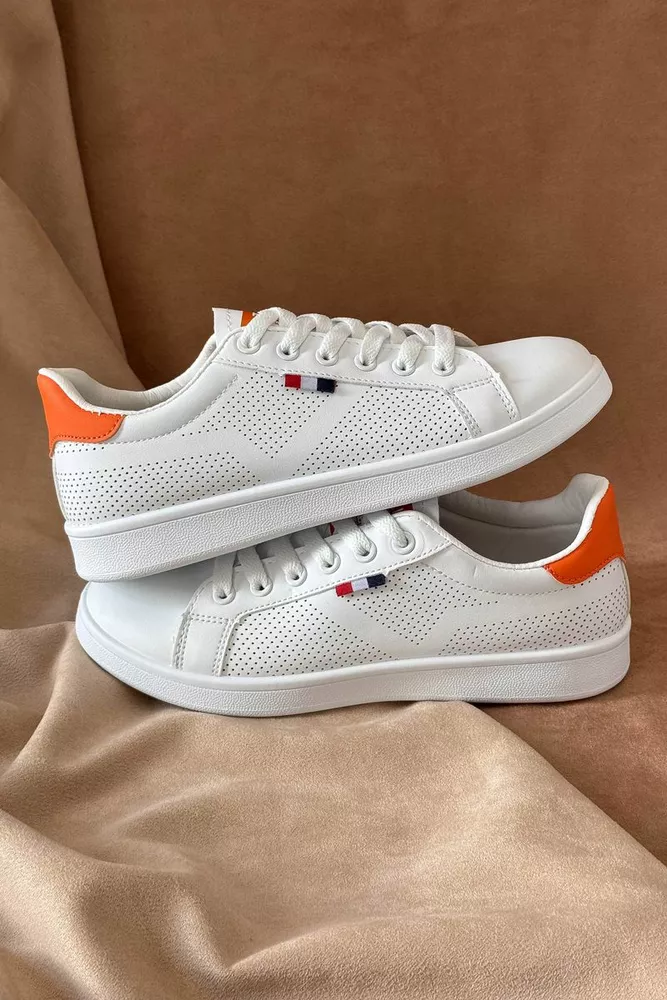 Купить Кеды женские, цвет бело-оранжевый, 248RR63 - Фото №1