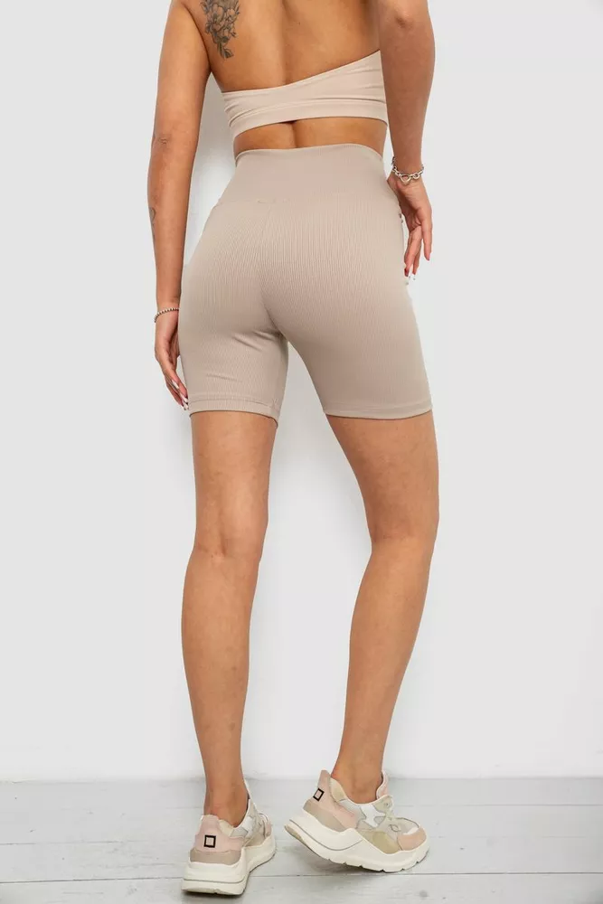 Купити Велотреки жіночі однотонні в рубчик, колір бежевий, 214R934 оптом - Фото №4