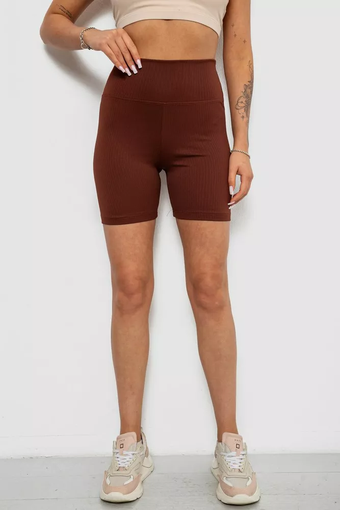 Купить Велотреки женские однотонные в рубчик, цвет коричневый, 214R934 - Фото №1