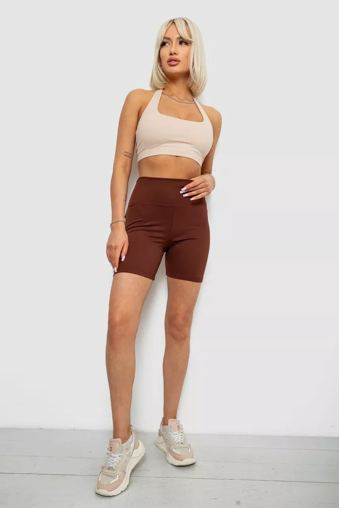 Купить Велотреки женские однотонные в рубчик, цвет коричневый, 214R934 - Фото №2