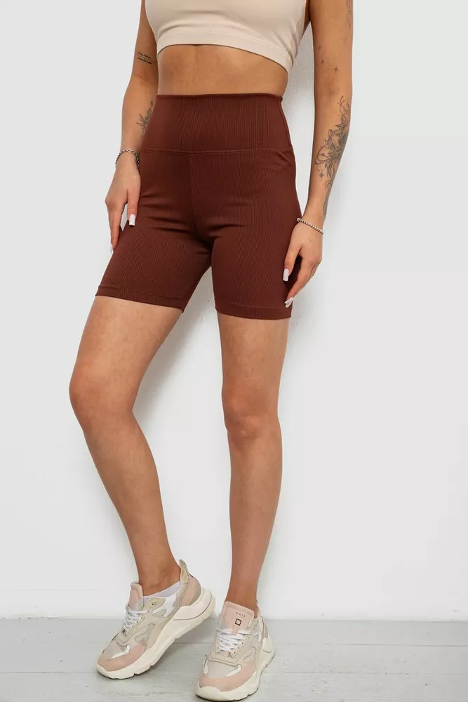 Купить Велотреки женские однотонные в рубчик, цвет коричневый, 214R934 - Фото №3