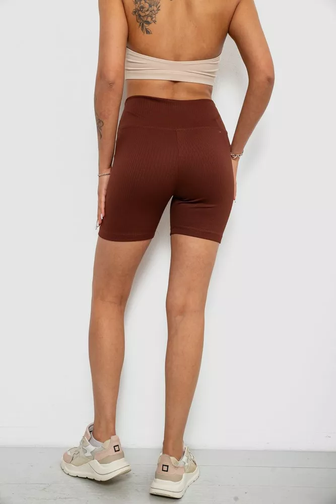 Купить Велотреки женские однотонные в рубчик, цвет коричневый, 214R934 - Фото №4