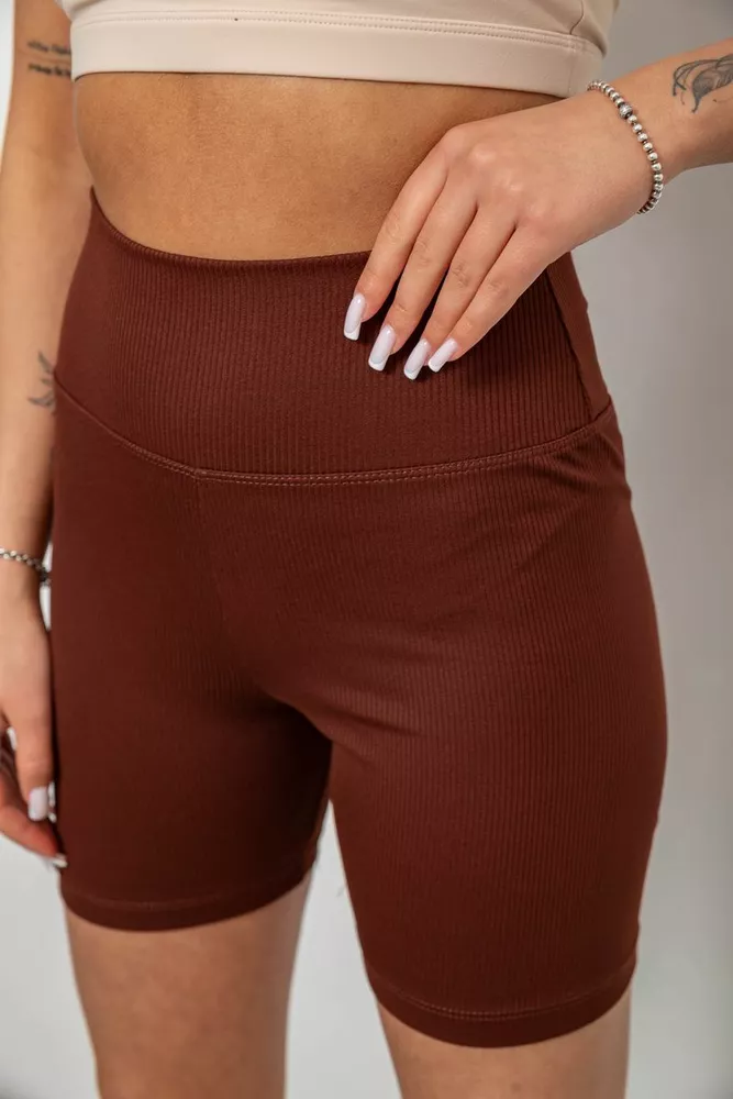 Купить Велотреки женские однотонные в рубчик, цвет коричневый, 214R934 - Фото №5