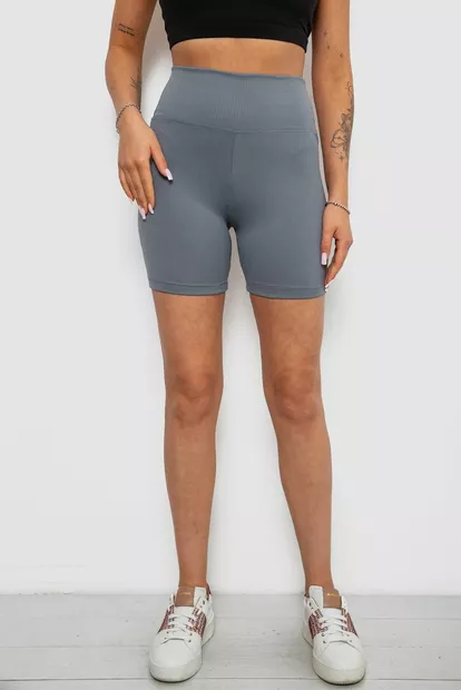 Велотреки жіночі однотонні в рубчик, колір сірий, 214R934