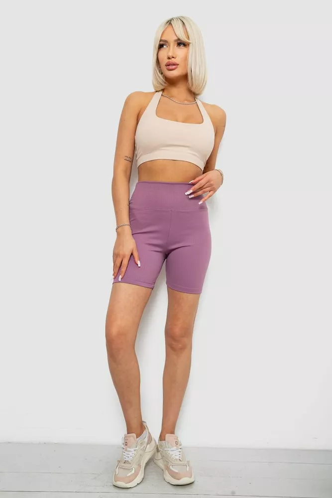 Купить Велотреки женские однотонные в рубчик, цвет сиреневый, 214R934 - Фото №2