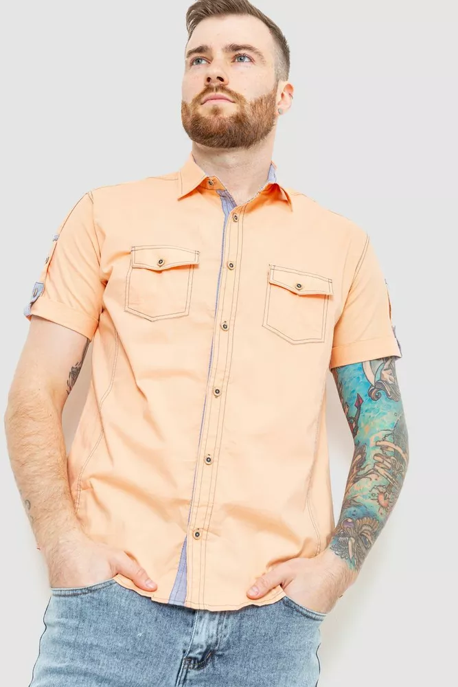 Купити Сорочка чоловіча однотонна, колір персиковий, 186R7114 оптом - Фото №1