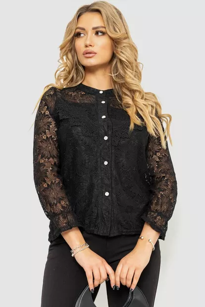 Блуза жіноча ошатна, колір чорний, 204R157-1