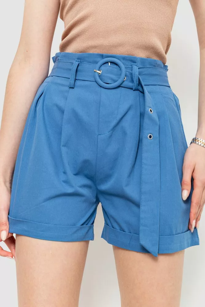 Купить Шорты женские с ремнем и манжетом, цвет джинс, 214R8818 - Фото №1