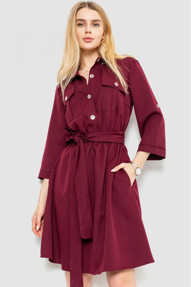 Купити Сукня з поясом, колір сливовий, 176R518 - Фото №1