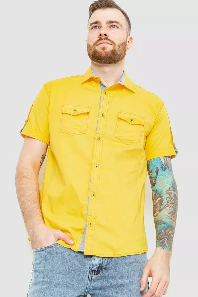 Купити Сорочка чоловіча однотонна, колір жовтий, 186R7114 оптом - Фото №1