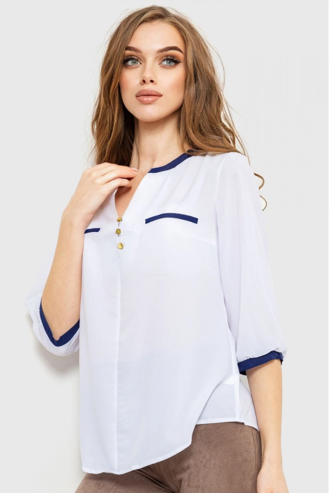 Купити Блуза класична  - уцінка, колір біло-синій, 230R051-U-2 - Фото №1