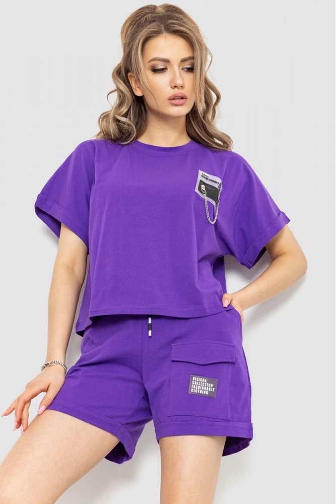 Купить Костюм женский повседневный футболка+шорты, цвет фиолетовый, 198R133 - Фото №1