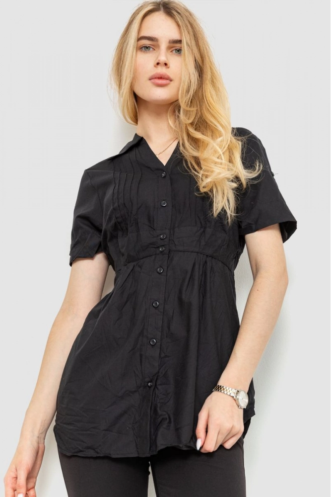 Купити Блуза однотонна, колір чорний, 167R0020-1 - Фото №1