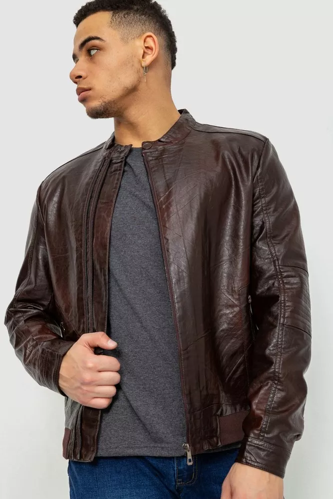 Купить Куртка мужская демисозонная экокожа, цвет коричневый, 243R1978 оптом - Фото №1