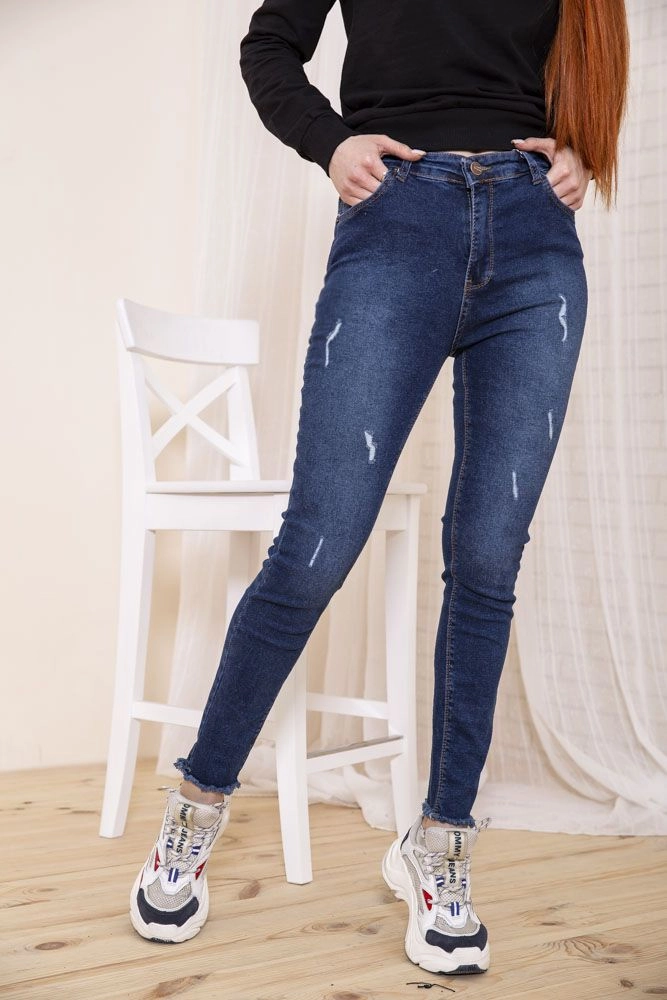 Купити Сині прямі джинси для жінок з принтом 164R9012 оптом - Фото №1