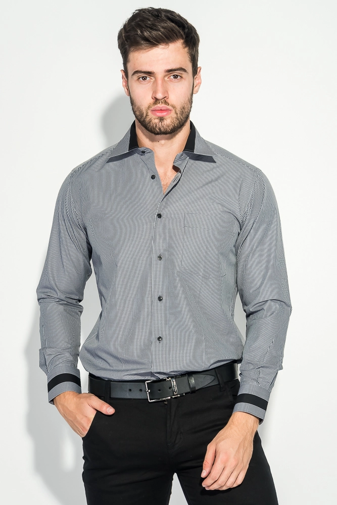 Купить Рубашка мужская в клетку, цвет серо-черный, AG-0006957 - Фото №1