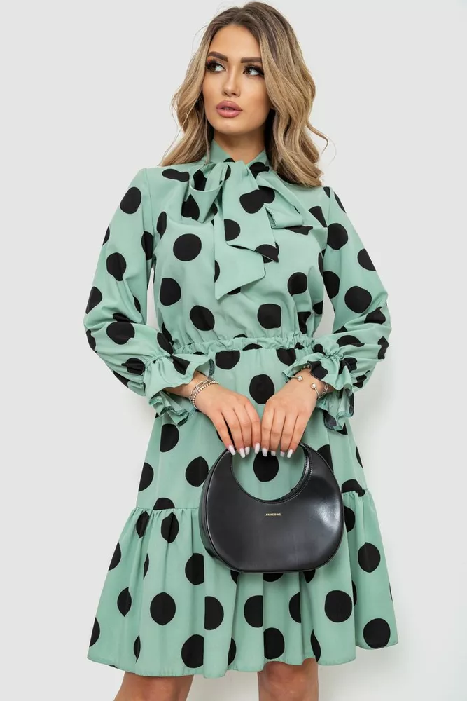 Купити Сукня в горох, колір оливково-чорний, 240R2016 - Фото №1