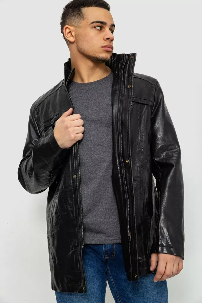 Купити Куртка чоловіча демісезонна екошкіра, колір чорний, 243R1703 - Фото №1