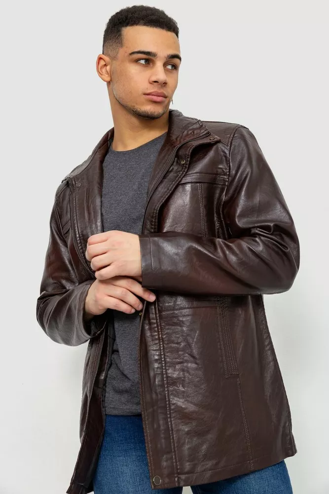 Купити Куртка чоловіча демісезонна екошкіра, колір коричневий, 243R1703 - Фото №1